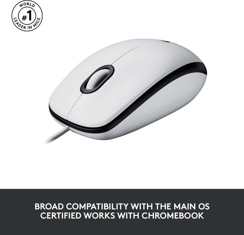 Logitech M100 Wired USB Mouse, 3-Buttons, 1000 DPI Optical Tracking, Ambidextrous PC/Mac/Laptop, White...