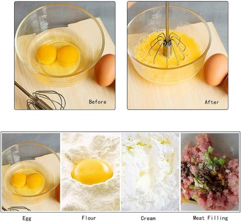 Stainless Steel Semi-Automatic Whisk Egg Whisk Hand Push Rotary Whisk Blender Semi Auto Egg Beater Hand Push Mixer Stirrer Egg Scrambler for Blend...