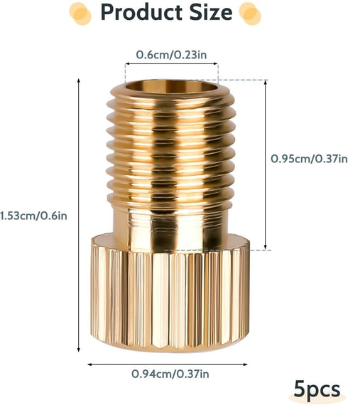 Brass Presta Valve Adaptor, 5 PCS Convert Presta to Schrader Bike Pump Adapter with Rubber Seal Rings, Inflate Tire Using Standard Pump or Air Com...