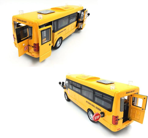 9" Pull Back School Bus,Light Up & Sounds Die-cast Metal Toy Vehicles with Bright Yellow and Openable Doors...