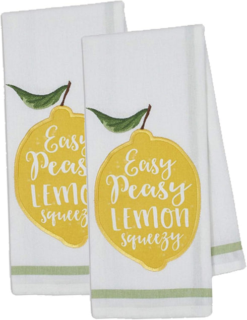 Design Imports Lemon Bliss Table Linens, 18-Inch by 28-Inch Dishtowels, Set of 2, Lemon Squeezy Embellished...