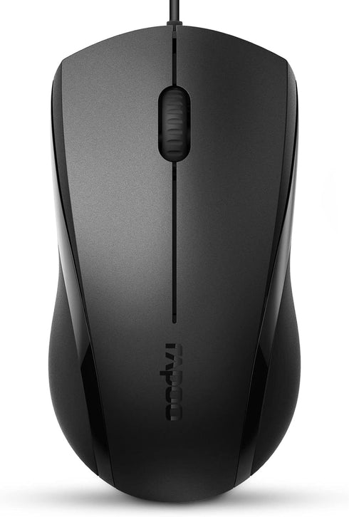 Rapoo Silent Wired Mouse, 1000 DPI 5ft Cord Quiet Button Optical Computer Mouse, Left Right Hand Use, for Laptop Chromebook Mac Notebook, Matte Bl...