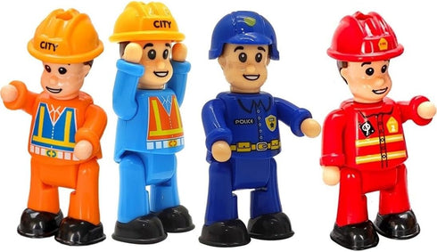 FUNERICA Firefighter, Construction Worker, Police Officer, and Sanitation Community Helpers People Figures for Kids - Little People Toy Figurines ...