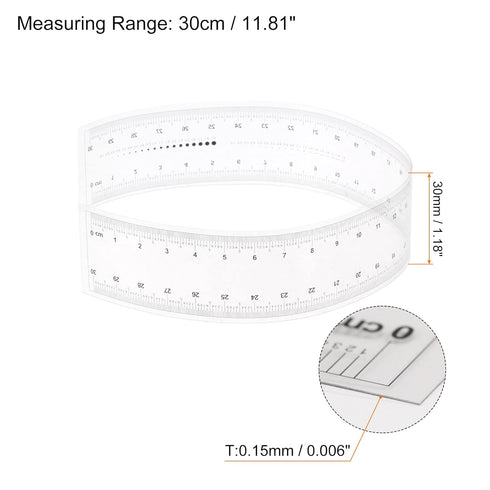 Film Flexible Ruler 30cm 0.5mm Scale PET Plastic Covered Folding Straight Ruler Calibration Soft Ruler Measuring Tool for Factory, Transparent...