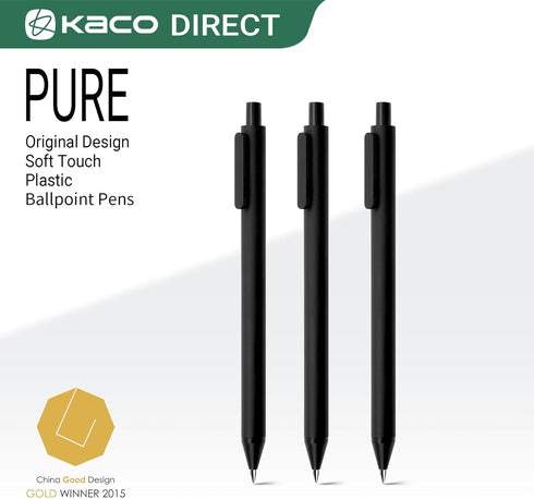 Kaco 10 Pieces Ballpoint Pens PURE, Black Ink, 1.0mm Medium Point, 10-Count Pack Pens Retractable Journaling Office Supplies...