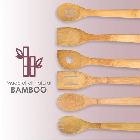 Home Basics 6 Piece Bamboo Kitchen Cutlery Tool Set, Natural, 2.5 x 12 x 0.25...