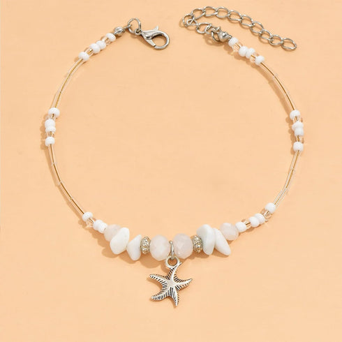 Natural Stone Beaded Anklets Bracelets for Women Summer Starfish Beach Anklets Bracelet Adjustable Waterproof Opal Turquoise Starfish Shell Anklet...