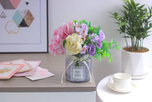 Artificial Rose Flower Bouquet Set, Hydrangea Hand Bouquet and vase, Ins Style Artificial Flower Set?Purple?...