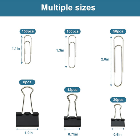 Binder Clips Paper Clips Assorted Sizes, 340pcs Black Binder Clips Jumbo Paperclips Set, Large Paper Clips for Office, School Supplies, Binder & P...