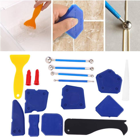 16PCS Silicone Caulk Tools Kit Spreader Scraper Remover Glass Glue Finishing Applicator Kit for Moldling Gluing Floor Fitting...