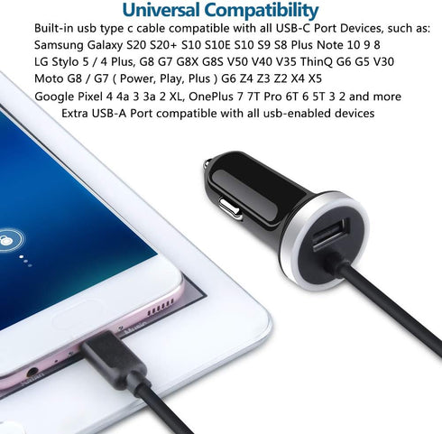 Fast Car Charger for Samsung Galaxy S24 S23 S22 S21 S20 Note 20 S10 S9 S8 A54 A14 A53 A23 A13 A03S Z Fold 5 4 Z Flip 5 4 A12 A32, 3.4A USB C Car A...
