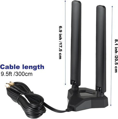 WiFi 6 6E Tri-Band 2.4GHz + 5 GHz + 6GHz Magnetic Base WiFi Antenna for Wireless WiFi 6 6E Router Hotspot PC Desktop Computer PCI-E WiFi Network W...