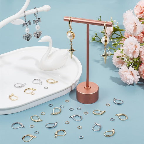 1 Box 80Pcs Gold Leverback Earring Hooks Stainless Steel Earring Findings Bulk Silver with 100Pcs Jump Rings French Real 24K Gold Plated Huggie Ea...