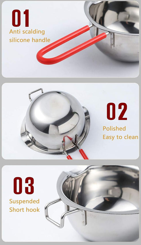 Stainless Steel Double Boiler Pot, 600ML Updated Melting Pot with Silicone Spatula for Melting Butter,Chocolate, Candy, Cheese and Caramel (Red)...