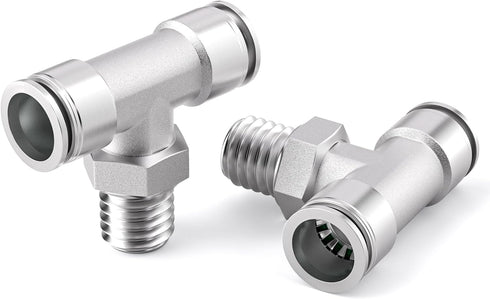 TAILONZ PNEUMATIC 304 Stainless Steel Male Branch Tee 1/2 Inch Tube OD x 3/8 Inch NPT Thread Push to Connect Fittings PT-1/2-N3 (Pack of 2)...