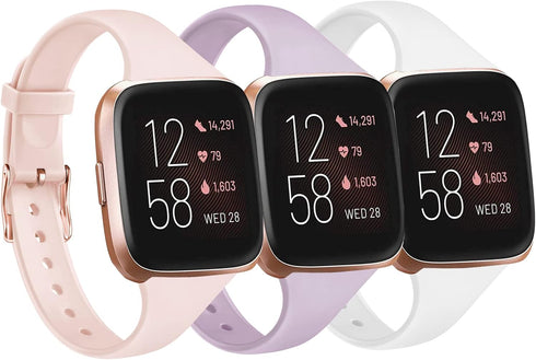 Tobfit Pack 3 Slim Bands Compatible with Fitbit Versa 2 Bands/Fitbit Versa/Fitbit Versa Lite/SE, Silicone Replacement Smartwatch Wristband for Wom...