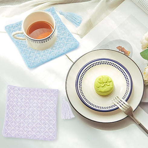 FREEBLOSS 5 Set Sashiko Coasters DIY Kit with Instructions Sashiko Kit for Beginners 5 Colors Sashiko Embroidery Coasters for Housewarming Gift......
