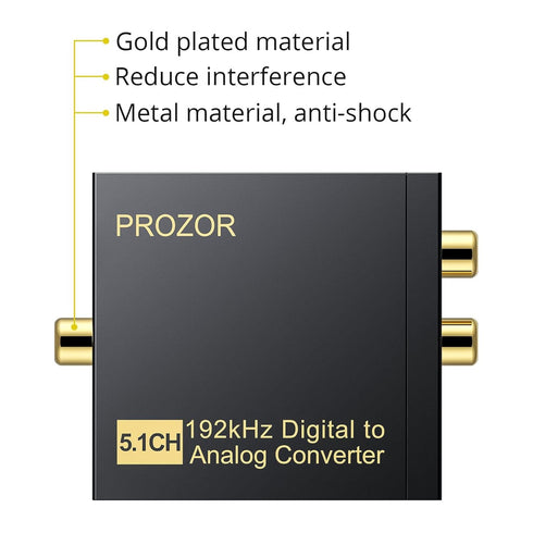 PROZOR 192Khz Digital to Analog Audio Converter Support 5.1CH Optical to RCA Converter with Magnetic Ring Power Cord Digital Toslink SPDIF to Anal...