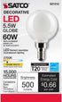 Satco 5.5-Watt LED E12 Light Bulb, 2700K, 15000 Hour Rating, Dimmable...