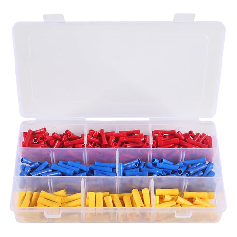 300PCS Butt Splice Crimp Connectors Insulated Electrical Straight Wire Terminal Connectors 10-22AWG Assorted Butt Splice Terminals, Yellow/Blue/Re...