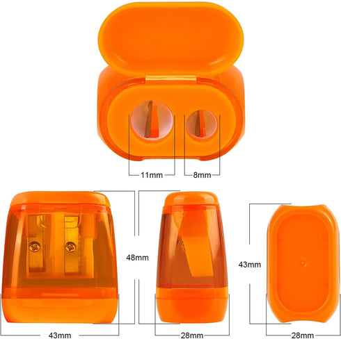 8 Pack Double Holes Pencil Sharpener Manual Pencil Sharpeners with Lid Pencil Sharpeners for Kids Plastic Pencil Sharpeners for School Office Home...