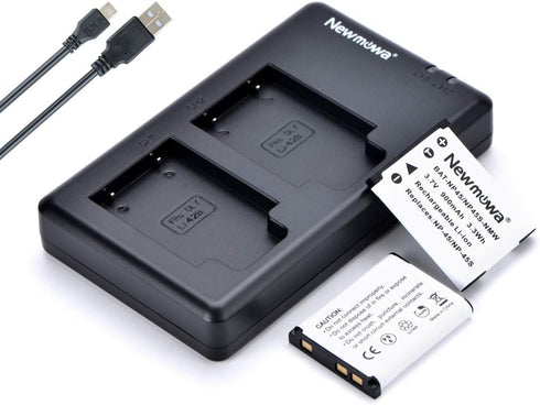 Newmowa NP-45 NP-45S Replacment Battery (2 Pack) and Dual USB Charger Kit for Fujifilm INSTAX Mini 90 and FinePix XP50 XP60 XP70 XP80 XP90 XP120 X...
