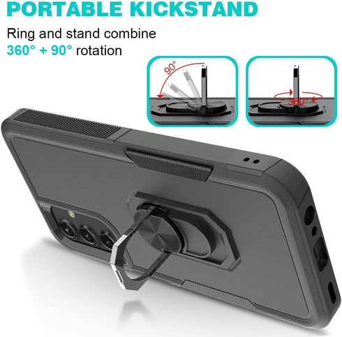 for Samsung Galaxy A15 Case with Tempered Glass Screen Protector,Dual Layer Shockproof Magnetic Kickstand Phone Case with Rotatable Ring Holder fo...