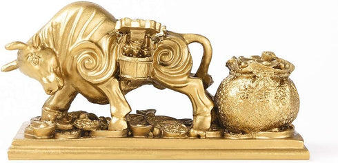 BRASSTAR Resin Fengshui Statue Bull Bring Gold Attract Wealth Fortune Luck Gather Wall Street Business Gifts Financial Securities Mascot Office Ho...
