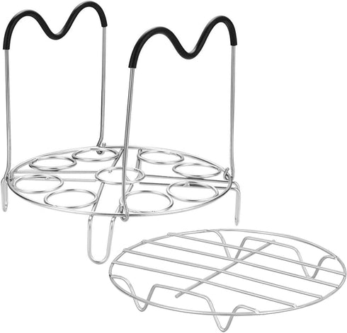 Steamer Cooling Rack Trivet Accessory Set, Include 9-holes Egg Steamer Cooking Rack with Heat Resistant Silicon Handles & Compatible for 6, 8 Quar...