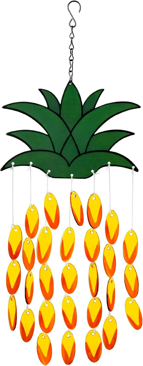 Pineapple Suncatcher Wind Chimes for Outside,Unique Pineapple Stained Glass Windchime for Outdoors Patio Garden Decor Makes A Great Birthday Gift ...