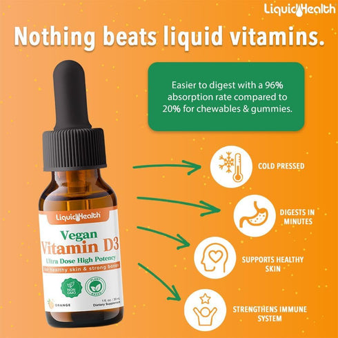 LIQUIDHEALTH Liquid Vitamin D3 5000 IU, Vitamin D Liquid Drops, Adults & Kids, D3 Vitamin D Drops, for Immune Support, Bone Health, Mood Support -...