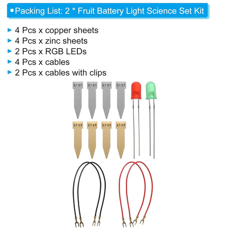 PATIKIL Fruit Battery Science Kit, 2 Set Fruit Battery Light Science Kit DIY Experiment Orange Potato Lemon Physics Teaching with RGB LED for Educ...