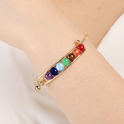 COLORFUL BLING 7 Chakra Yoga Meditation Bracelet Adjustable Healing 6mm Crystal Stone Bead Cuff Bracelets Gifts for Women...