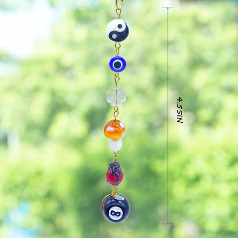 Evil Eye Car Accessories,Cute Car Charms for Rear View Mirror,Lucky Car Hanging Ornament,Yin Yang 8 Ball Mushroom Four-Leaf Ladybug Decor for Car,...