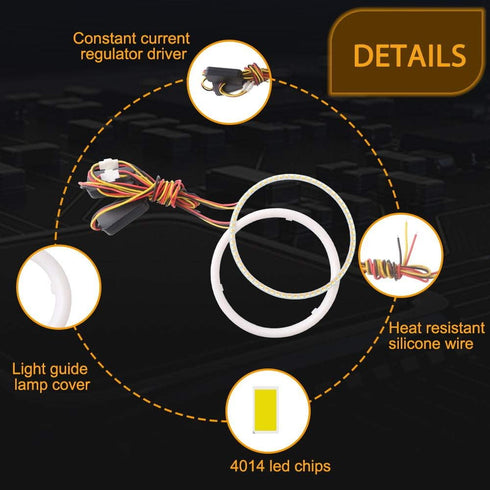 Qasim 1-Pair 120MM White+Amber Switchback 144SMD 4014 LED Halo Ring Angel Eyes Fog Warning Lights 12V...