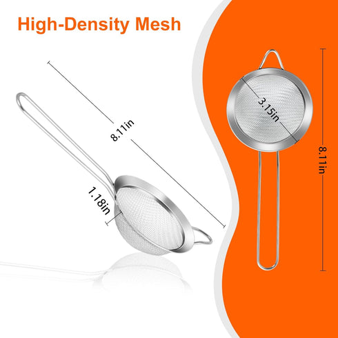Fine Mesh Strainers Set of 2, Colanders & Sifters with Sturdy Handle for Kitchen, Premium Stainless Steel, Small Mesh Strainer for Flour Sifter, J...