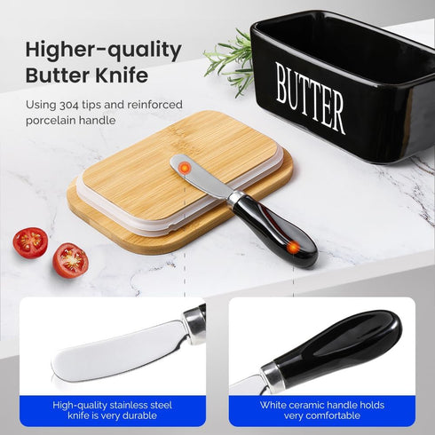 AISBUGUR 4 Pack Stainless Steel Butter Spreader Knife, Butter Knife with White Porcelain Handle, Cheese Butter Spreader Knives for Kitchen, Black...