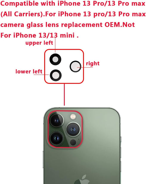 3 Pcs Back Camera Lens Glass Replacement for iPhone 13 Pro 6.1 Inch / 13 Pro Max 6.7 Inch, Original Rear Lens Glass Replacement with Adhesive Prei...