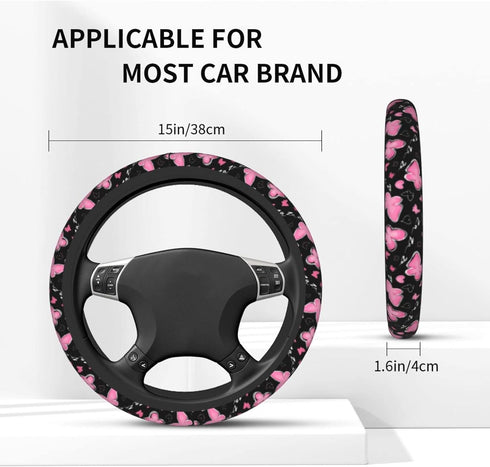 Pink Butterfly Steering Wheel Cover Women Car Universal Accessories Non Slip 15 Inch SUV Trucks Gifts Soft Comfortable (Neoprene)...