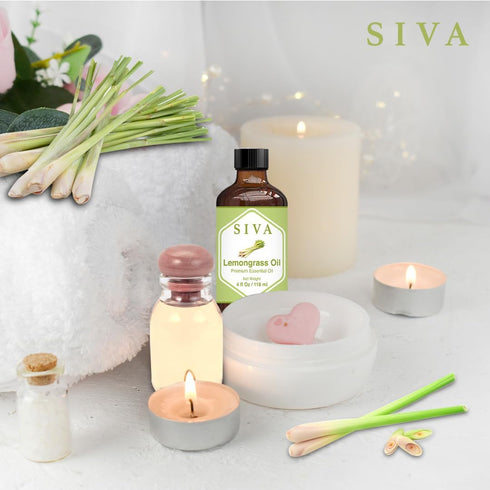 Siva Lemongrass Essential Oil - 4 Fl Oz – Natural Lemongrass Oil - for Diffuser, Face, Skin Care, Aromatherapy, Hair Care, Scalp and Body Massage ...