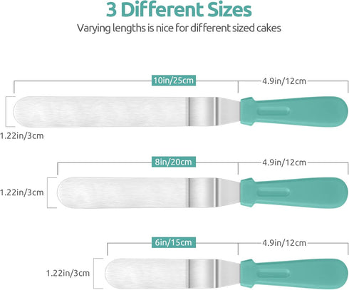 Icing Spatula, U-Taste Offset Spatula Set with 6", 8", 10" Blade, 18/0 Stainless Steel with PP Plastic Handle Angled Cake Decorating Frosting Spat...