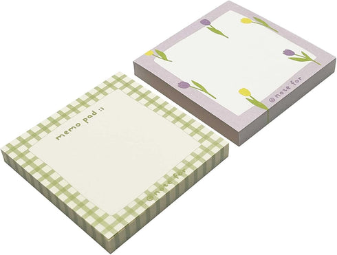 Sticky Notes 200 Sheets 3 x 3 Inch 2 Memo Pad, 2 Patterns Self-Stick Pastel Pads, Tulip and Green Plaid Aesthetic Adhesive Notepads, Easy to Post ...