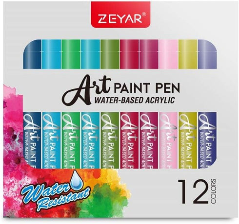 ZEYAR Acrylic Paint Pens, Extra Fine Point, AP Certified, 12 Colors, Water Based, Permanent & Waterproof Ink, Works on Rock, Wood, Glass, Metal, C...
