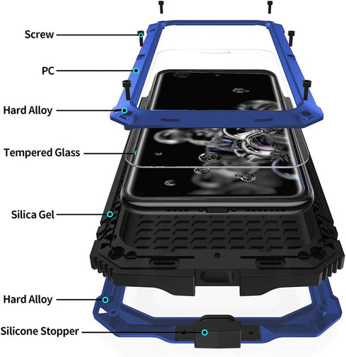 Samsung S20 Ultra case with Screen Protector Camera Lens Protector S20 Ultra Military Metal Silicone Rugged Hybrid Stand Waterproof Cover for Outd...