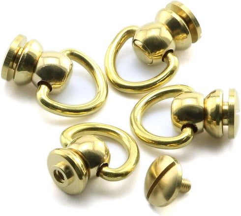 HJ Garden 4pcs Brass Ball Studs Rivets Nails Rotatable D Ring Buckle Handle Connector with Mini Screwdriver,DIY Leather Crafts Accessories 10x22mm...