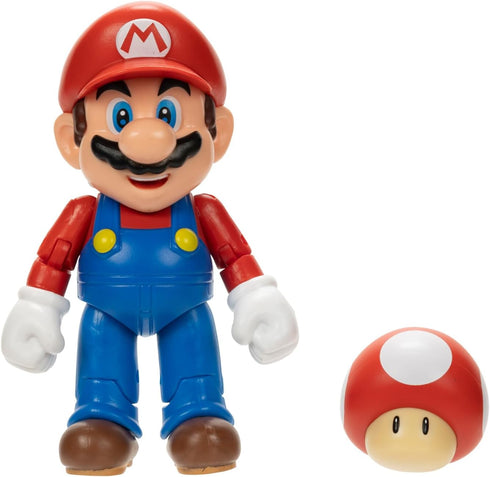 Super Mario Nintendo 4-Inch Mario Poseable Figure with Power up Mushroom Accessory. Ages 3+ (Officially licensed)...
