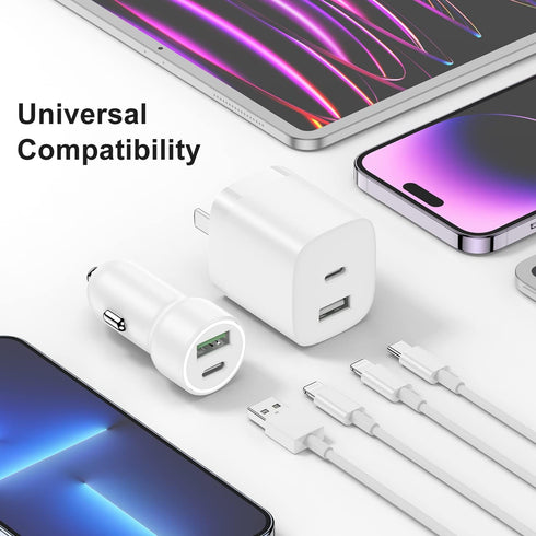 iPhone Car Charger, 20W Dual USB C PD Fast Charging Kit with 6ft MFi Certified Lightning Cables, Compatible with iPhone 14/13/12/11/X Series, iPad...