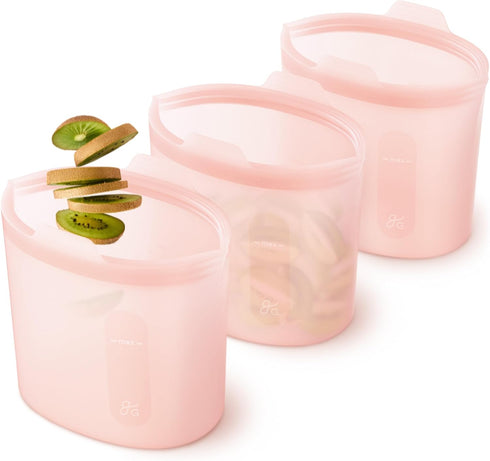 Greater Goods Reusable Silicone Containers for Food Storage, BPA- Free, Microwave, and Oven Safe, Pink, 32 Oz (1 Set of 3)...