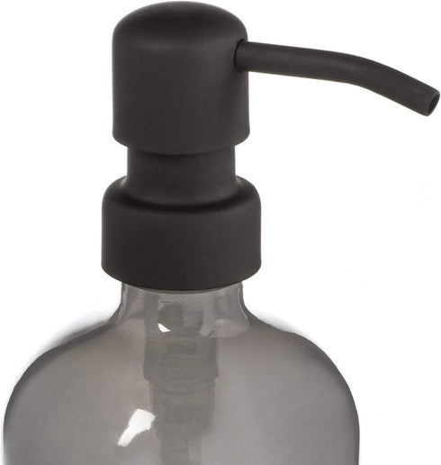 Gray Soap Dispenser with Black Pump and Non-Slip Coaster. Semi Translucent Smokey Grey 16oz Glass Bottle....
