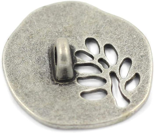 Bezelry 12 Pieces Through The Tree Metal Shank Buttons. 23mm (7/8 inch) (Antique Silver)...